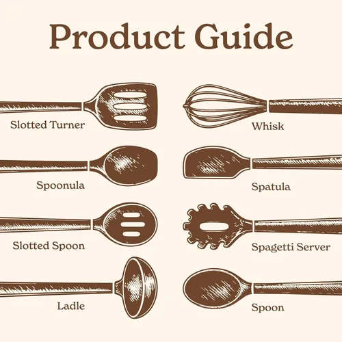 Vista 3 de Country Kitchen Juego de utensilios de silicona antiadherente con asas redondeadas de madera para cocinar y hornear, juego de 8 piezas, caqui