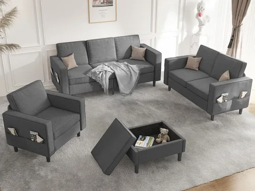 Vista 18 de Mjkone Juego de sofás de 3 piezas de 78 pulgadas de ancho para sala de estar, juegos de muebles seccionales en forma de L de 3 plazas, sofá y sofá