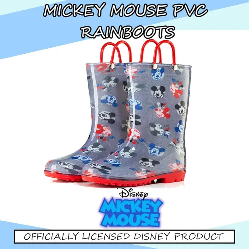 Vista 3 de Disney Mickey Mouse - Botas de lluvia de PVC para niños, ligeras e impermeables, con asa fácil de poner, para niños pequeños y pequeños, color gris