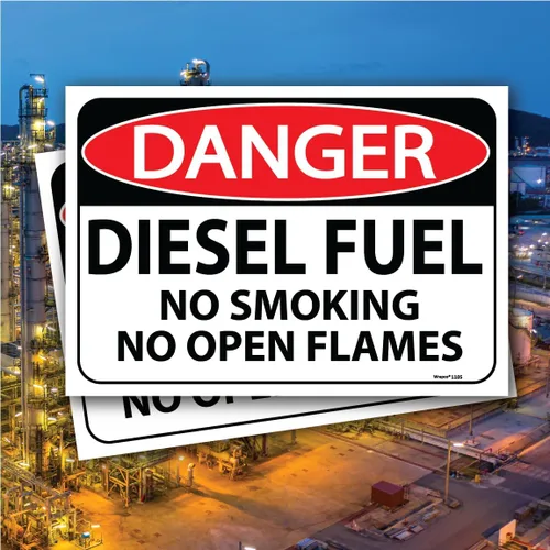 Vista 3 de Paquete de 2 calcomanías de combustible diésel de peligro de 10 x 7 pulgadas para no fumar y llamas abiertas, calcomanías de combustible diésel