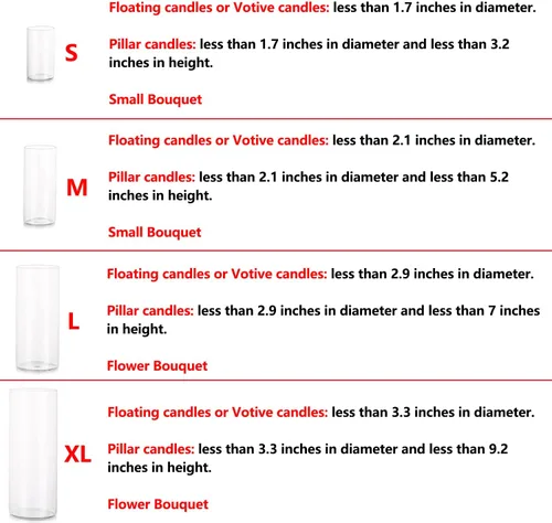 Vista 6 de Hewory - Juego de 12 jarrones cilíndricos de vidrio, jarrón transparente alto para centros de mesa, portavelas de vidrio para velas flotantes