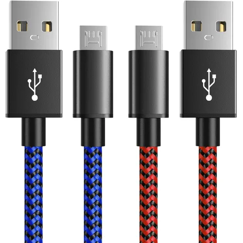 Cable de carga para controlador PS4 de 10 pies, paquete de 2 cables de nailon trenzado extra largo micro USB 2.0 de alta velocidad compatible con