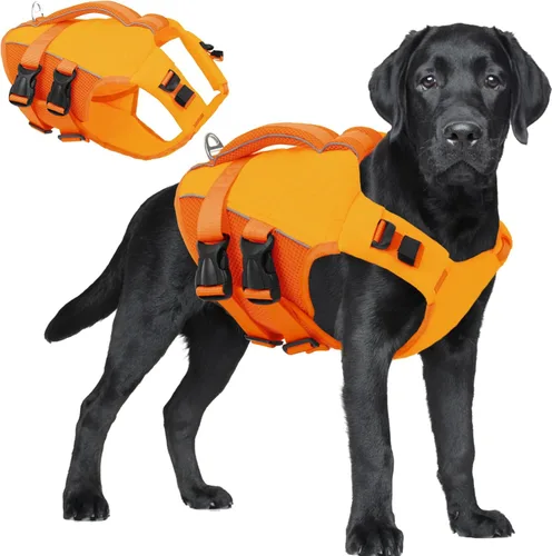 Vista 27 de ASENKU Chaleco salvavidas para perros, chaleco reflectante de alta flotabilidad para perros con asas duraderas para perros pequeños y medianos, Verde