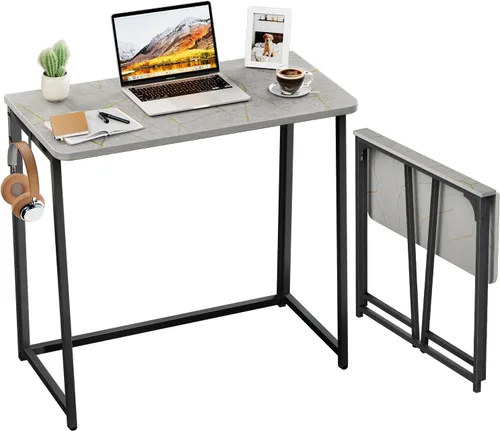 Vista 50 de WOHOMO Escritorio plegable de mármol sintético blanco, escritorio pequeño de 31.5 pulgadas para espacios pequeños con patas doradas, escritorio