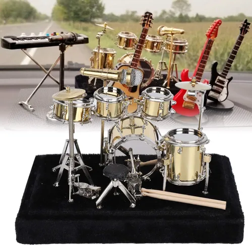 Vista 3 de Pssopp Mini modelo de tambor en miniatura Instrumento musical conjunto de tambores pantalla modelo decoración de instrumentos de escritorio