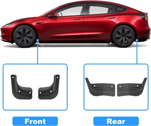 Vista 2 de 4 unidades de aleta de barro mejoradas para Tesla Model 3 Highland 2026, sin perforación, protectores contra salpicaduras para guardabarros