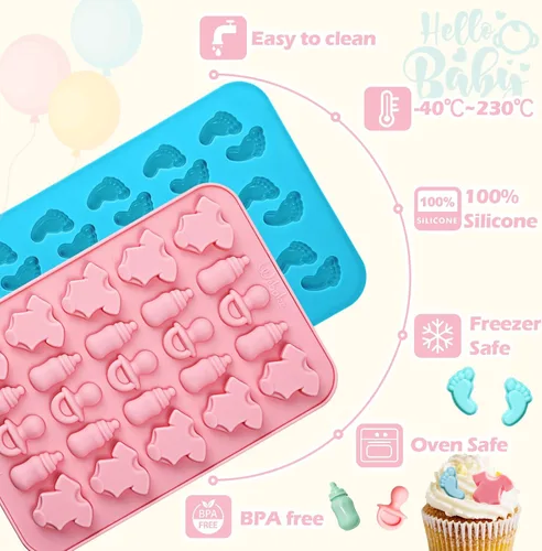 Vista 4 de Webake Molde para pies de bebé, molde para chupete de biberón, tamaño de bocado, moldes de silicona para caramelos de chocolate, molde de goma