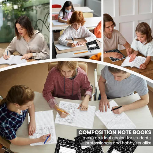 Vista 6 de Cuaderno de composición de mármol, paquete de 5 cuadernos de composición a granel con rayas anchas, 100 hojas (200 páginas) 7-1/2 x 9-3/4 pulgadas