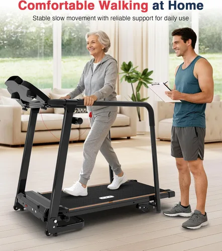 Vista 8 de Redliro Walking Treadmill with Long Handrails – Treadmill for Seniors 300 lbs Capacity – Foldable, Lightweight with Wheels, Cup & Phone Holder