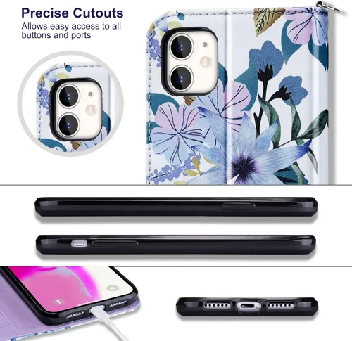 Vista 8 de ULAK Funda de piel sintética compatible con iPhone 11 con tarjetero y cierre magnético con función atril, a prueba de golpes, para iPhone 11 de 6.1