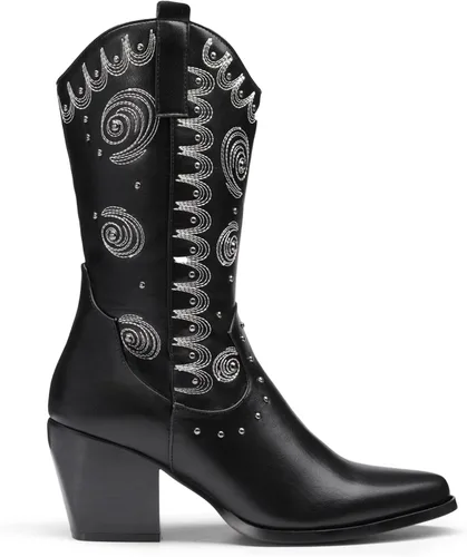 Vista 2 de DREAM PAIRS Botas vaqueras occidentales para mujer, botas vaqueras de media pantorrilla sin cierre