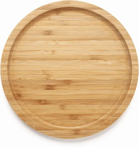 Vista 2 de XIMISISE Bandeja redonda de bambú, Bandeja de servir de madera, Plato de madera, Tabla de charcutería de madera, Bandeja decorativa para la mesa