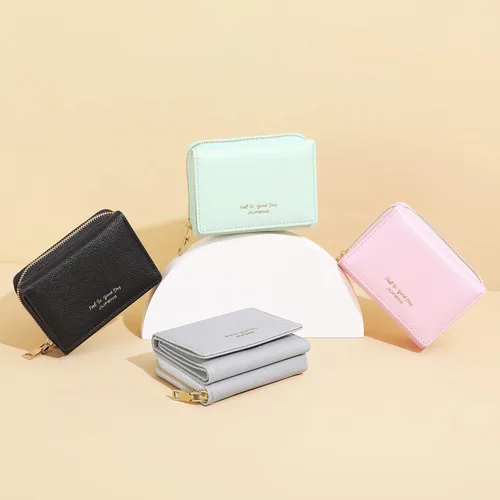 Vista 2 de JIUFENG Cartera corta con bloqueo RFID para mujer, multiusos, con cremallera, plegada, monederos, bolsas para múltiples tarjetas, organizador