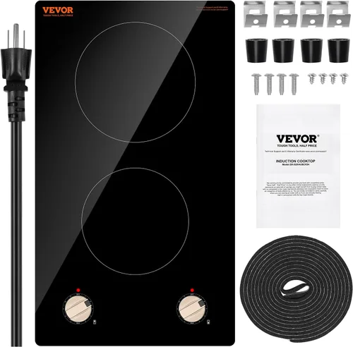 Vista 10 de VEVOR Placa de inducción, quemador eléctrico de encimera de 1800 W, estufa de control de perilla de 2 quemadores, estufa de inducción integrada