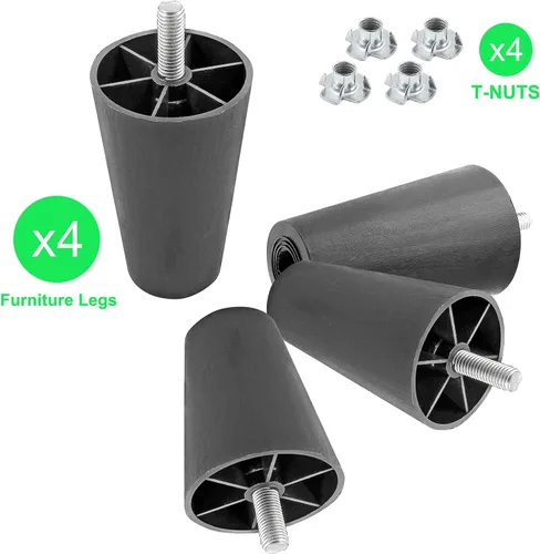 Vista 2 de 4 patas de sofá negras, patas cónicas de muebles de 4 pulgadas, patas de sofá de plástico con pernos de suspensión M8 para sofá, tocador, armario