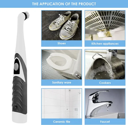 Vista 8 de FAMKIT Cepillo de limpieza eléctrico, herramientas de limpieza con 5 cabezales de cepillo y 3 almohadillas de esponja para cocina, baño, lavabo