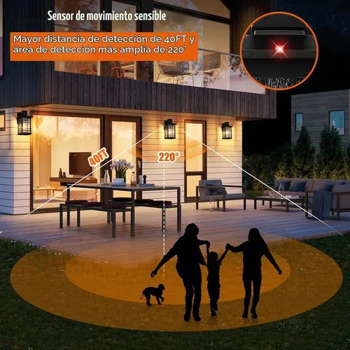 Vista 4 de Lámpara exterior con sensor de movimiento para montaje en pared, de bronce aceitado del anochecer al amanecer, impermeable, con base E26, linterna