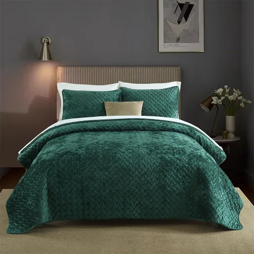 Vista 23 de Liians Juego de colcha de terciopelo, juego de ropa de cama con colcha, cobijas de terciopelo ultra suaves y elegantes de lujo, colcha de algodón