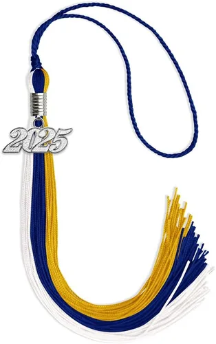 Vista 92 de Endea Graduation Borla de triple color con gota de fecha plateada (negro/dorado/granate, 2020)