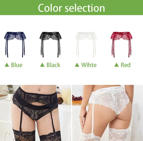 Vista 5 de Liguero ajustable de encaje sexy de cintura alta ahueca hacia fuera liguero de encaje para mujeres