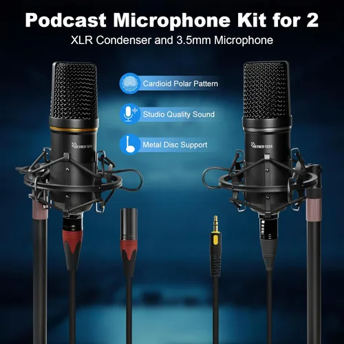 Vista 3 de Paquete de equipo de podcast para 2, interfaz de audio RGB con micrófono de condensador XLR y micrófono de 3.5mm, silencio, alimentación fantasma