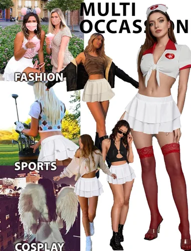 Vista 2 de Avidlove - Minifalda plisada con volados para mujer, color liso, falda de lencería