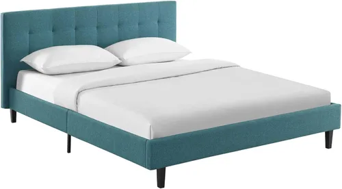 Vista 31 de Modway Linnea - Cama tapizada de plataforma blanca con soporte de listones de madera