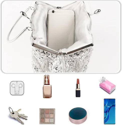 Vista 4 de Bolso de mano de noche para mujer, estilo vintage, con cuentas, con lentejuelas, bolso de boda