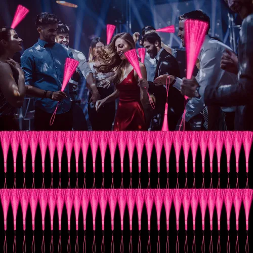60 unidades varitas de fibra óptica rosa, varitas de luz LED, varitas luminosas LED a granel con 3 modos de parpadeo, varillas LED intermitentes