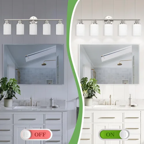 Vista 6 de Lámparas de baño E26 de 2 luces, modernas luces de tocador de níquel cepillado para baño con pantalla de vidrio transparente, espejo, cocina