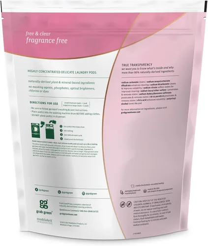 Vista 3 de Grab Green Delicadas cápsulas de detergente para ropa, 60 unidades, sin fragancia, a base de plantas y minerales, limpia suavemente, elimina