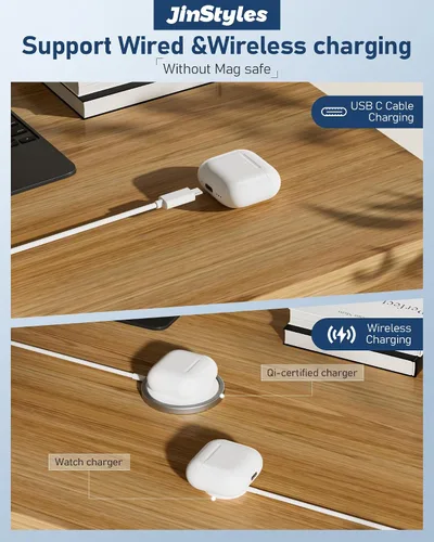 Vista 8 de Funda de carga de repuesto compatible con AirPods 4/5, cargador inalámbrico USB-C con botón de sincronización de emparejamiento Bluetooth, batería