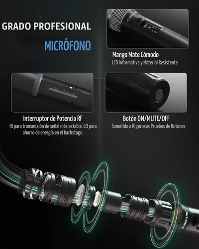 Vista 5 de Phenyx Pro Sistema de Micrófono Inalámbrico, Juego de Micrófonos de Mano Duales Inalámbricos de Diversidad Verdadera, Micrófonos Inalámbricos