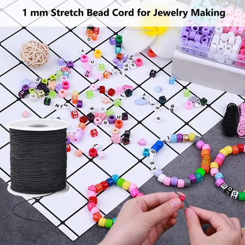 Vista 4 de Cordón elástico para pulseras, 1 mm (0.039 in) 330 pies de cuerda duradera para pulseras, cuerda elástica extensible para hacer joyas, collares