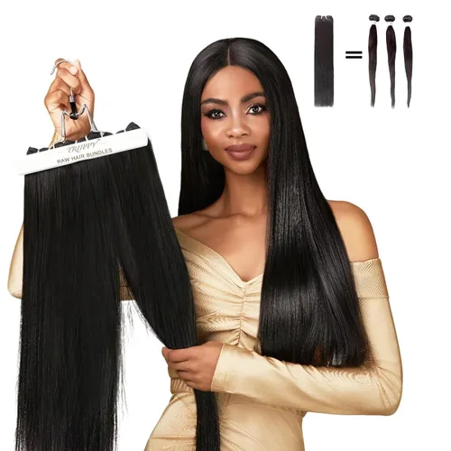 TRIIPPY Paquetes lisos de cabello humano, 100% cabello camboyano virgen sin procesar para coser 3 paquetes 14 14 14 pulgadas, triple la vida útil en