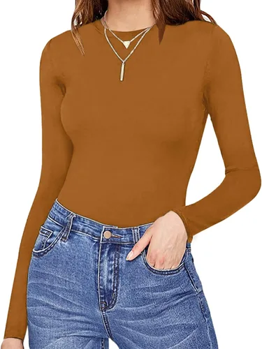 Vista 2 de MANGOPOP - Body de manga corta y manga larga para mujer, cuello redondo.