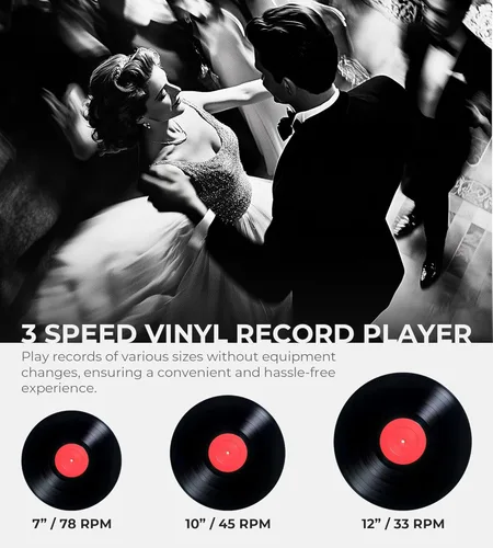 Vista 6 de Vangoa Tocadiscos de vinilo con altavoces externos, tocadiscos de 3 velocidades para discos de vinilo, reproductores LP Bluetooth de transmisión por