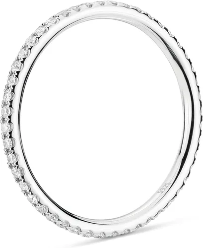 Vista 3 de PAVOI Anillo apilable de plata de ley 925 maciza chapada en oro de 14 quilates con circonita cúbica con diamantes de imitación para mujer