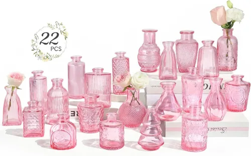 Vista 9 de RUCKAE Juego de 12 jarrones pequeños transparentes para brotes a granel, jarrones de vidrio para mini flores para centros de mesa, decoraciones