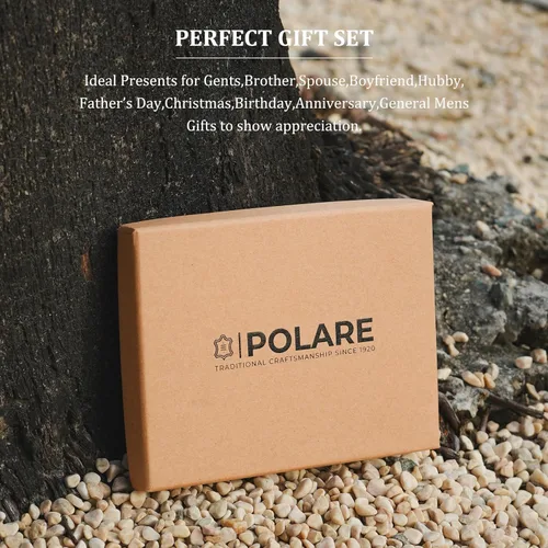 Vista 5 de Cartera plegable de piel Polare ORIGINAL con bloqueo RFID para pasaporte de viaje, delgada, para hombres, Negro, Pequeña