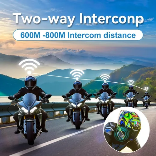 Vista 3 de Altavoces e intercomunicador Bluetooth para casco - Sistema de comunicación de cancelación de ruido para 2 jinetes para motocicleta, esquí, ciclismo