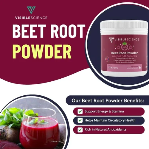 Vista 4 de Polvo de raíz de remolacha – Superalimento con antioxidantes, soporte de circulación y resistencia, 7.72 oz, 1 tarro