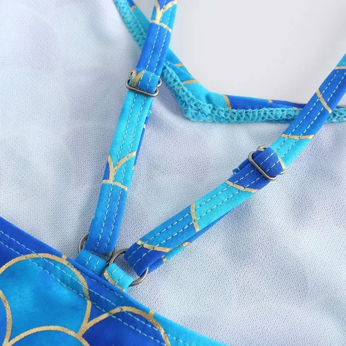 Vista 6 de Trajes de baño de una pieza para niñas, traje de baño de arcoíris a rayas Cruz con volantes de bandera americana