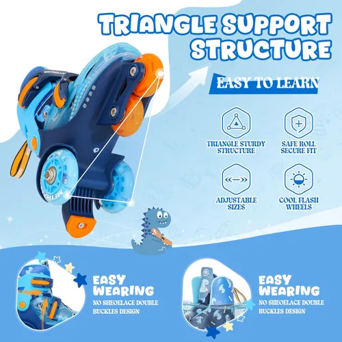 Vista 5 de METROLLER Patines de equilibrio con ruedas ajustables para niños pequeños de 3 a 6 años, arcoíris, unicornio, dinosaurios, patines con ruedas