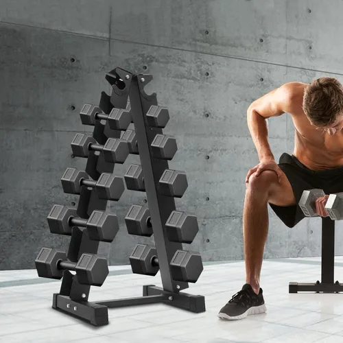 Vista 5 de Soporte para mancuernas solamente, soporte de pesas para mancuernas, marco en A, compacto para gimnasio en casa, ahorro de espacio