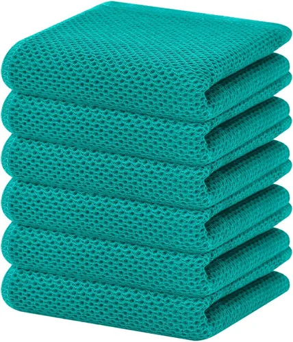 Vista 234 de Homaxy Paños de cocina de 100% algodón con tejido de gofre, ultra suaves, absorbentes, de secado rápido, 12 x 12 pulgadas, paquete de 6, amarillo