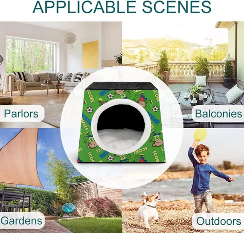 Vista 3 de Cama para gatos y gatos, sofá impreso con almohada pequeña para gatitos, perros pequeños, mono de fútbol