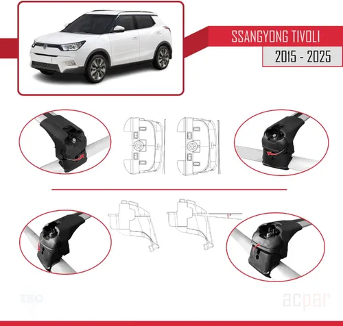 Vista 4 de Compatible con SsangYong Tivoli 2015-2024 ACE-2 Barra transversal de aluminio gris 2 barras