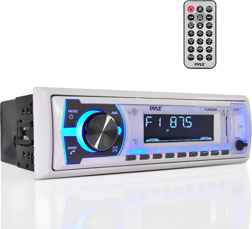 Vista 9 de Pyle Marine Bluetooth Estéreo Radio - Sistema de Receptor de Radio para Barco de 12v, Estilo DIN Único, Integrado en el Salpicadero, con Micrófono