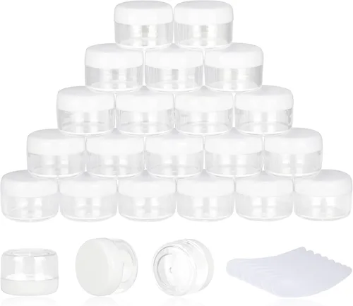 Vista 23 de 25 recipientes de muestra de 0.18 oz, frascos vacíos de 0.17 onzas líquidas con tapas, pequeños recipientes para cosméticos, mini frascos de muestra
